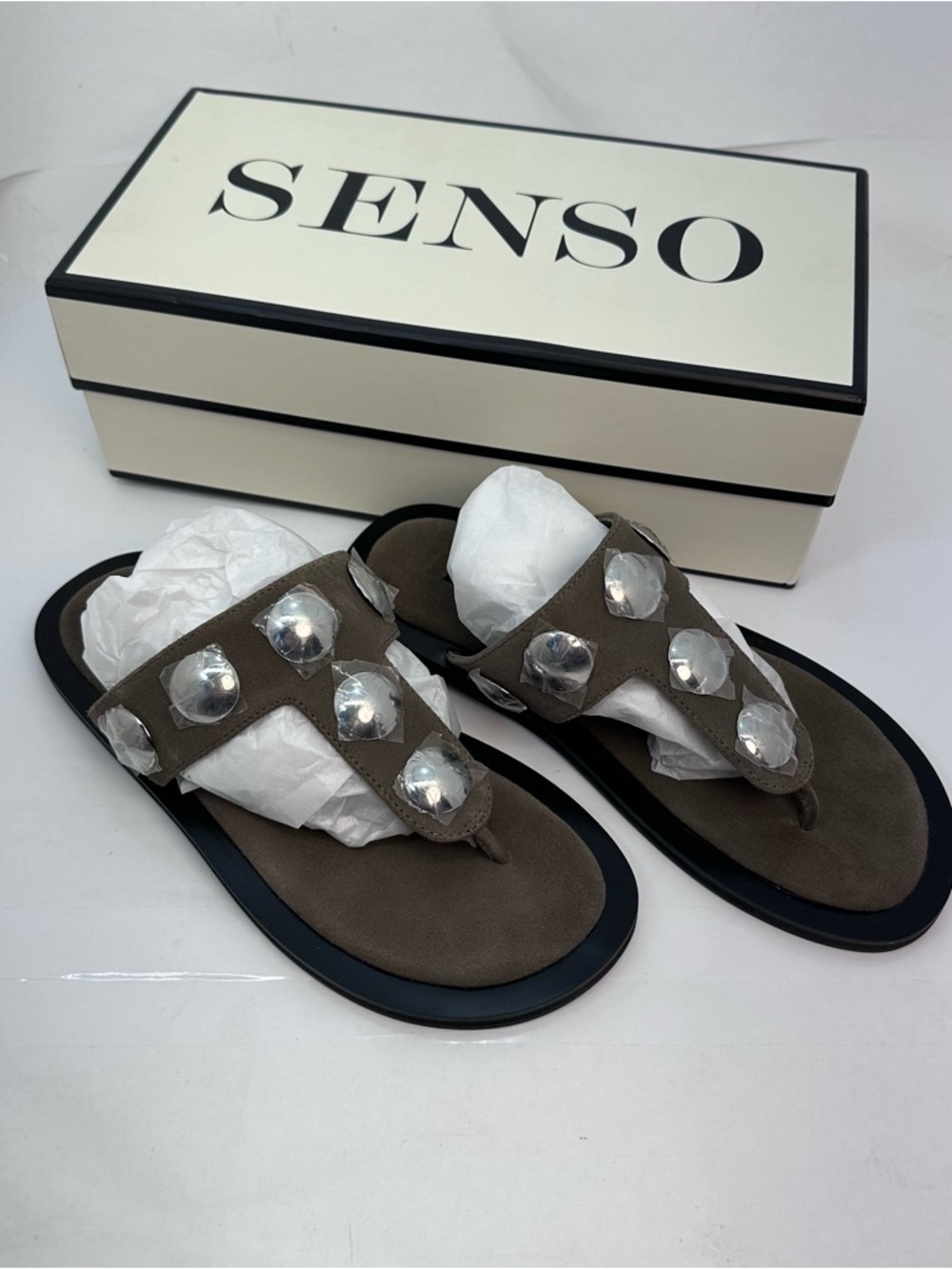 SENSO Anna II Sandal in Mushroom green suede leather flip flop - Picture 2 of 5